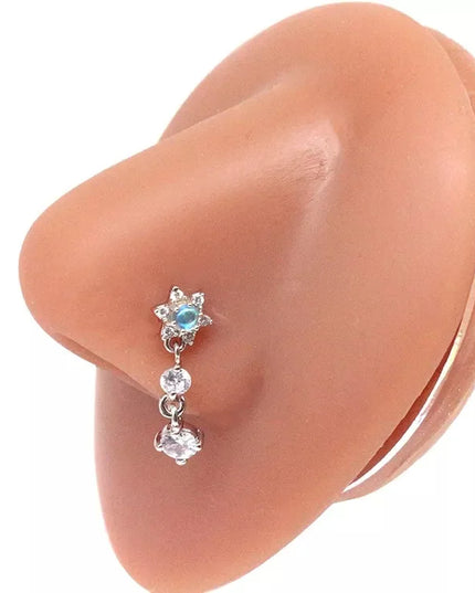 1Pcs Nose Ring for Women Dangle Nose Piercing Stainless Steel Nose Bend Ring Butterfly Dangling Noses Ring Body Piercing Jewelry