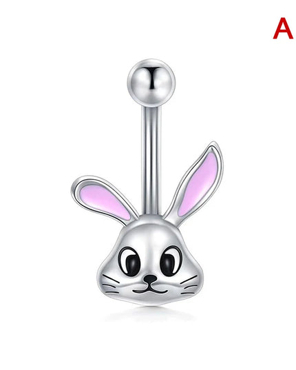 Pink Crystal Pendant Belly Button Rings For Women Stainless Steel Navel Piercing Jewelry Rabbit Heart Bear Butterfly Belly Rings