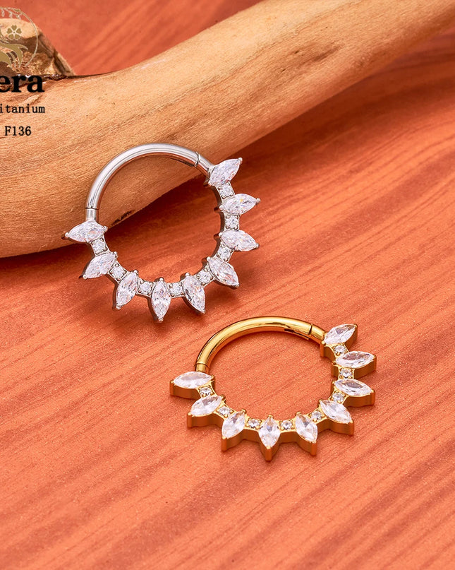ASTM F136 Titanium Nose Ring Hoop 16G Pear CZ Hinged Segment Septum Clicker Ring Cartilage Daith Piercing Earring Body Jewelry
