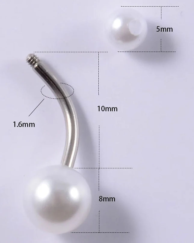 5pcs Belly Button Ring Surgical Steel&Faux Pearl Decor Acrylic Pearl Ball Navel Piercing Woman Barbell Ombligo Ring Jewelry