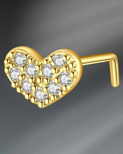 L Shaped Nose Studs Rings Cute Heart Moon Shiny Zircon Gold Silver Color Nose Piercing For Women Girl Nostril Jewelry