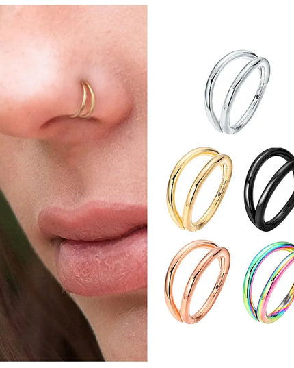 Nose Rings Hoops Double Septum Rings Cartilage Hoop Earring Piercing Nariz Open Stacked Hoop Nose Rings for Women and Men Gift