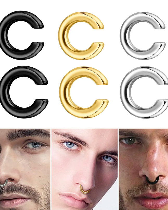 1pc Exaggerated c-Shaped Non-Piercing Nose Ring Fake Piercing Non-Piercing Ear Bone Clips For Men Ear Cuff Earrings