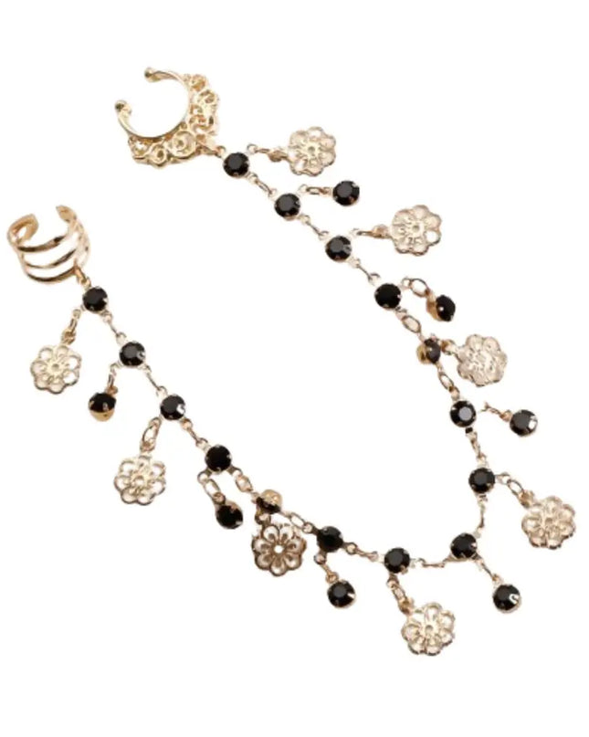 Body Jewelry Earring with Nose Ring Fashion Trendy Nose Clip Rings Gold& Black Fringe Long Chain Tassel Nose Clip Perform