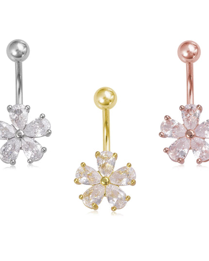 1pc Belly Button Ring Piercing Jewelry Sexy Flower Shape Navel Piercing Stainless Steel Synthetic Zirconia Material Daily Wear