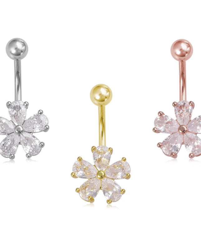1pc Belly Button Ring Piercing Jewelry Sexy Flower Shape Navel Piercing Stainless Steel Synthetic Zirconia Material Daily Wear