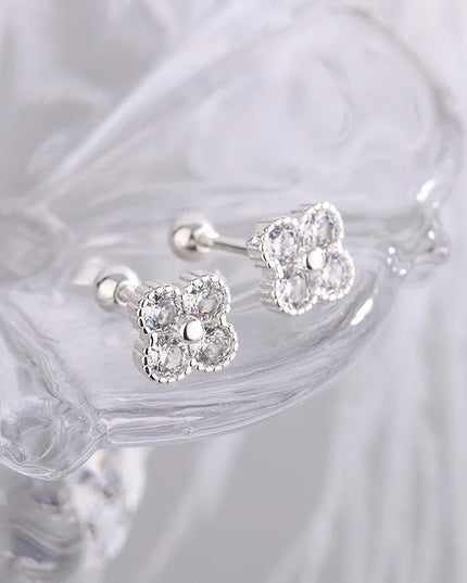 925 Sterling Silver Four Round Zircon Small Piercing Stud Earrings For Women Luxury Elegant Fine Jewelry Accessories Jewellery