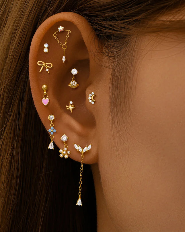 AIDE Heart Round Ball Flat Helix Piercing Earring 925 Sterling Silver Ear Studs Geometric Zircon Exquisite Trinket Studs Aretes