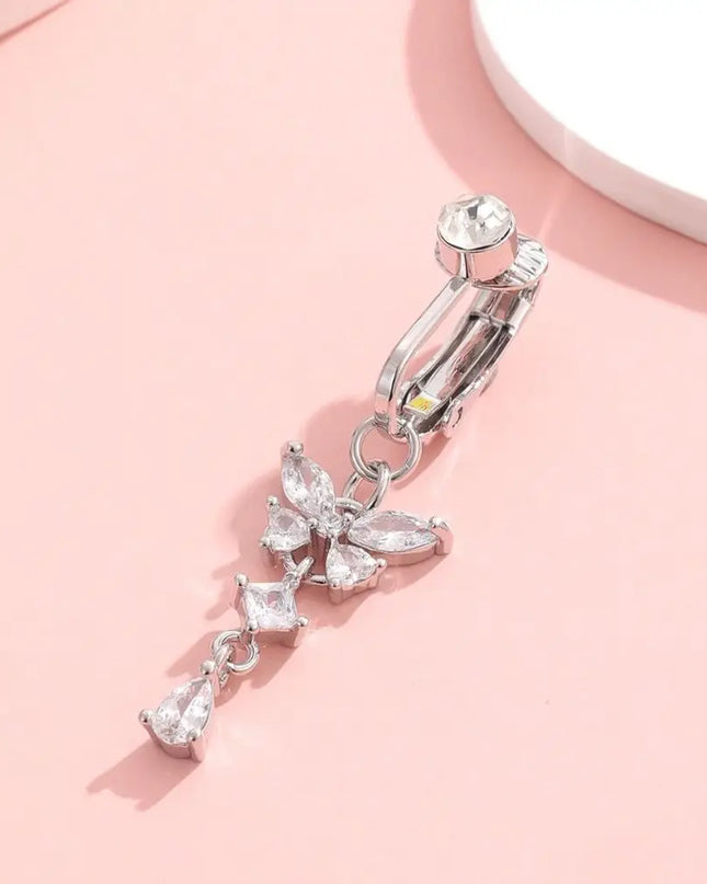 Butterfly Design Clip on Belly Button Zircon Non Piercing Fake Belly Ring Copper/alloy Material Belly Button Rings Body Jewelry