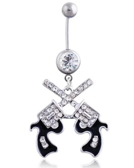 Sexy Belly Button Rings Gun Dangle Navel Ring Clear Gem Belly Button Ring Body Piercing Jewelry Belly Piercing for Women