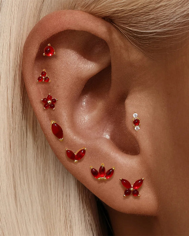 Aide 1PC 925 Sterling Silver 18K Gold Threaded Piercing Earring Women Ins Green Red Colors Zircon  Ear Bone Nail Gift Jewelry