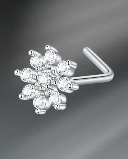 L Shaped Nose Studs Rings Cute Heart Moon Shiny Zircon Gold Silver Color Nose Piercing For Women Girl Nostril Jewelry