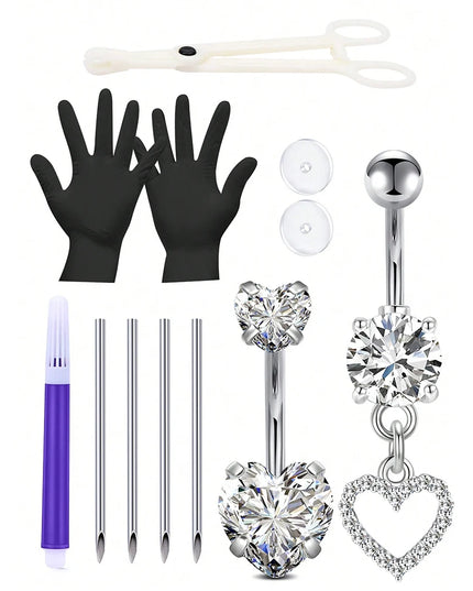 Belly Piercing Kit 12Pcs Belly Button Piercing Kit Includes 2Pcs 14G Belly Button Rings 1Pc Piercing Clamp 4Pc Piercing Needles