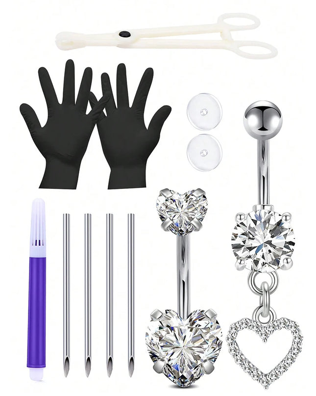 Belly Piercing Kit 12Pcs Belly Button Piercing Kit Includes 2Pcs 14G Belly Button Rings 1Pc Piercing Clamp 4Pc Piercing Needles