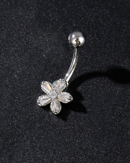 Women's Sexy Belly Button Ring Stainless Steel Navel Piercing with Butterfly Flower Design Body Jewelry