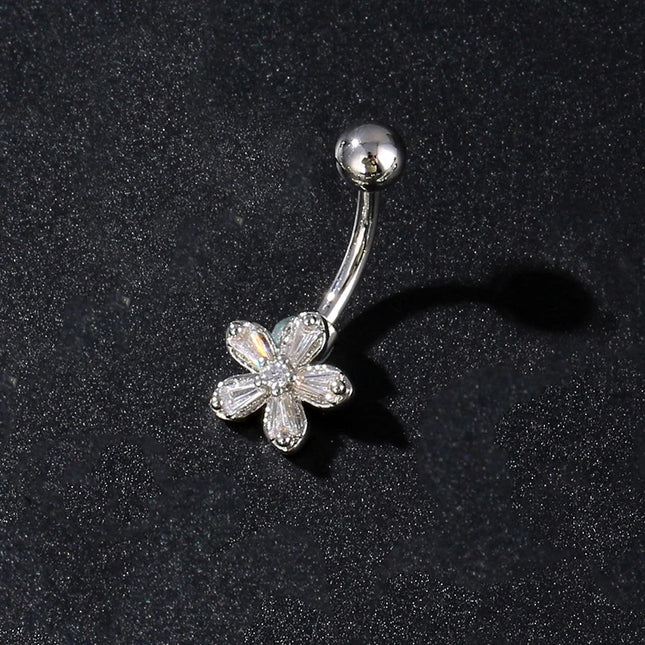 Women's Sexy Belly Button Ring Stainless Steel Navel Piercing with Butterfly Flower Design Body Jewelry