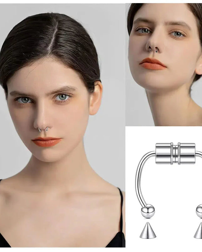 Women Fake Piercing Nose Ring Hoop Septum Non Piercing Nose Clip Rock HipHoop Stainless Steel Magnet Fashion Punk Body Jewelry