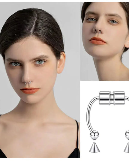 Women Fake Piercing Nose Ring Hoop Septum Non Piercing Nose Clip Rock HipHoop Stainless Steel Magnet Fashion Punk Body Jewelry