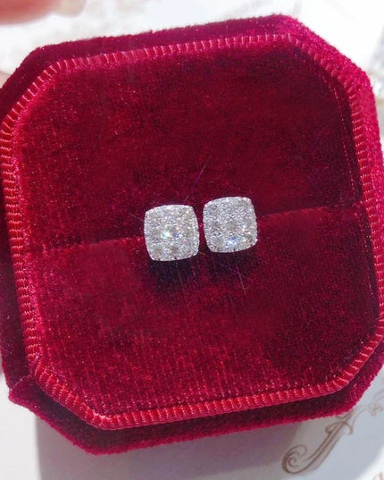 Huitan Simple Square-shaped Stud Earrings Women Inlaid Shiny CZ Versatile Ear Piercing Accessories for Teens Statement Jewelry