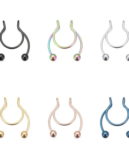 Women Colorful Fake Septum Jewelry Nose Ring Non Piercing Stainless Steel