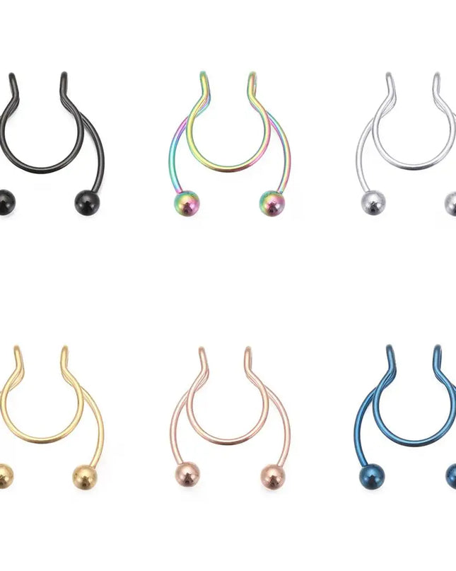 Women Colorful Fake Septum Jewelry Nose Ring Non Piercing Stainless Steel