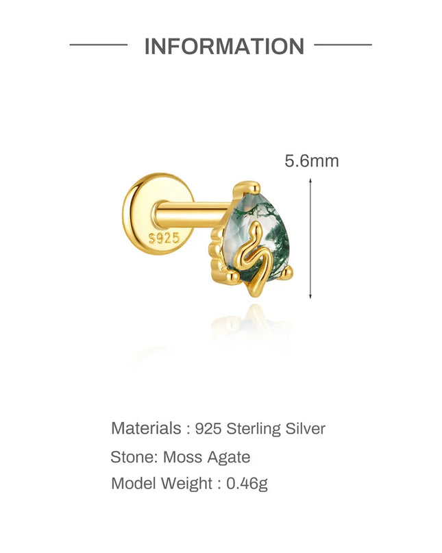 Aide 1PC 925 Sterling Silver 18K Gold Threaded Piercing Earring Women Ins Green Red Colors Zircon  Ear Bone Nail Gift Jewelry