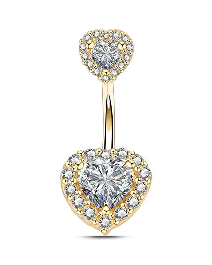 Double Heart-Shaped Zircon Belly Button Ring Woman Stainless Steel Navel Ring for Girl Fashion Sexy Body Piercing Jewelry Gifts