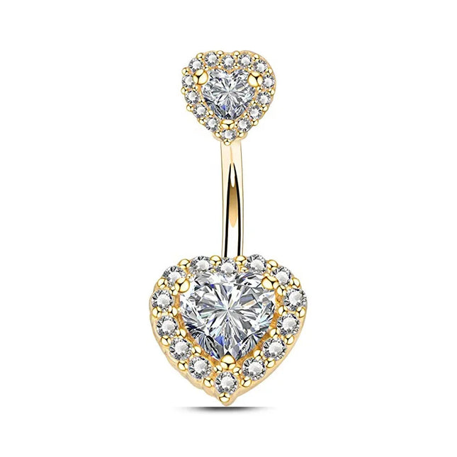 Double Heart-Shaped Zircon Belly Button Ring Woman Stainless Steel Navel Ring for Girl Fashion Sexy Body Piercing Jewelry Gifts