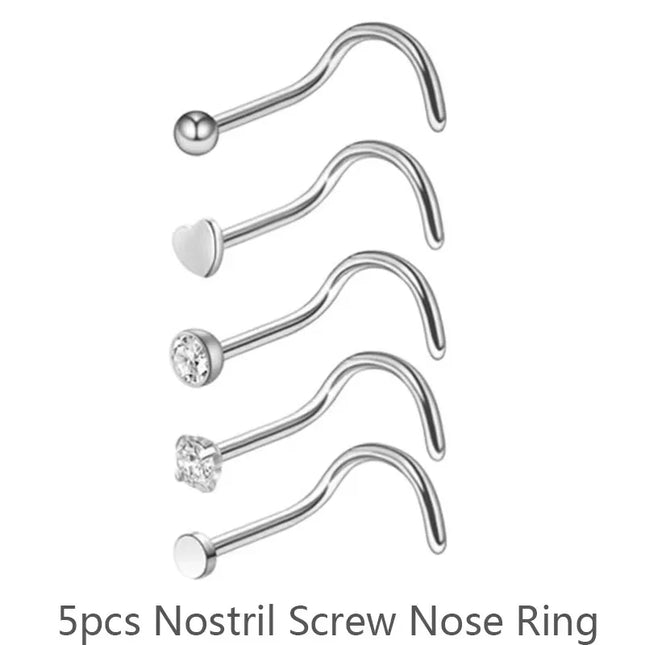 3/4/5/8/10/15/30pcs/lot Fake Nose Studs Ring Piercing Sets L-S-Shaped Curved Nose Rings Pack Steel Star Heart Moon Nose Jewelry