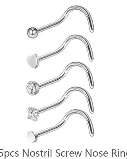 3/4/5/8/10/15/30pcs/lot Fake Nose Studs Ring Piercing Sets L-S-Shaped Curved Nose Rings Pack Steel Star Heart Moon Nose Jewelry