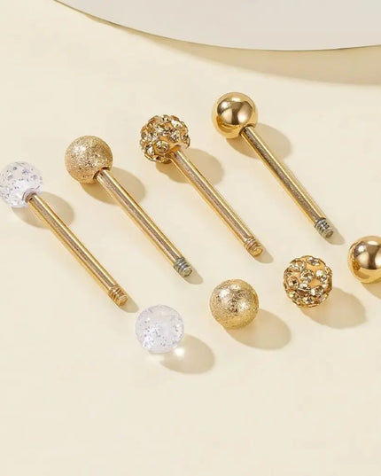 2pcs/8pcs Stainless Steel Nipple Ring Set with Rhinestones Round Balls Piercing For Woman Man Tongue Nail Stud Jewelry