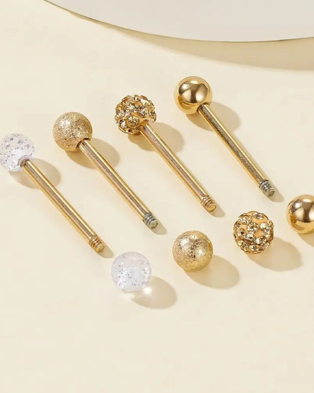 2pcs/8pcs Stainless Steel Nipple Ring Set with Rhinestones Round Balls Piercing For Woman Man Tongue Nail Stud Jewelry