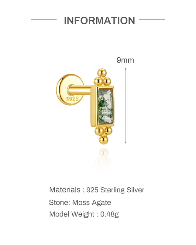 Aide 1PC 925 Sterling Silver 18K Gold Threaded Piercing Earring Women Ins Green Red Colors Zircon  Ear Bone Nail Gift Jewelry