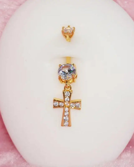 Cross Design Belly Button Ring Surgical Steel Navel Piercing Jewelry Waterproof for Daily Nightclub Wear