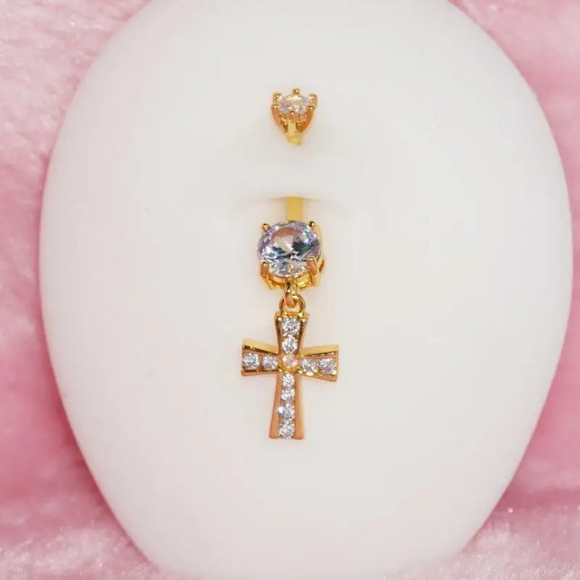 Cross Design Belly Button Ring Surgical Steel Navel Piercing Jewelry Waterproof for Daily Nightclub Wear