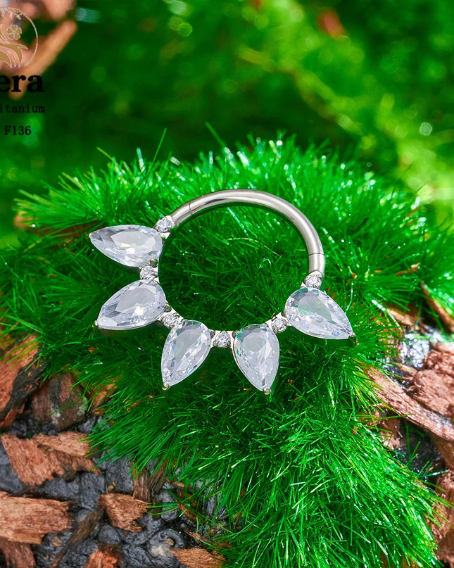 ASTM F136 Titanium Nose Ring Hoop 16G Pear CZ Hinged Segment Septum Clicker Ring Cartilage Daith Piercing Earring Body Jewelry