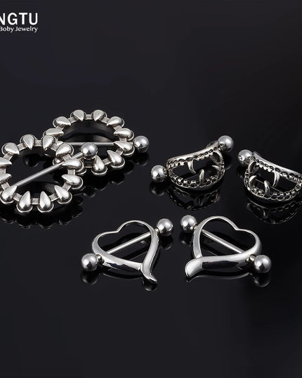 2PCS Surgical Steel Nipple Rings Piercing Jewelry Heart Women Sexy Hiphop Nail Clips Nipple Clamps Pierced Body Jewelry Gift