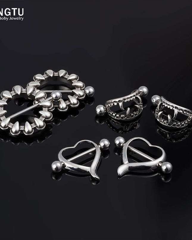 2PCS Surgical Steel Nipple Rings Piercing Jewelry Heart Women Sexy Hiphop Nail Clips Nipple Clamps Pierced Body Jewelry Gift