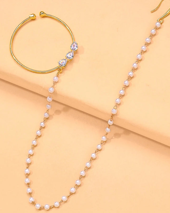 Indian Pearl Round Nose Chain Rings No Pierceing Accessories Punk Geometric Zircon Nose Clip Earrings Wedding for Women Gifts