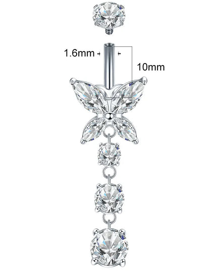 1Pc Titanium Belly Button Piercing Ring for Women CZ Heart Butterfly Dangle Navel Ring Belly Piercing Body Jewelry