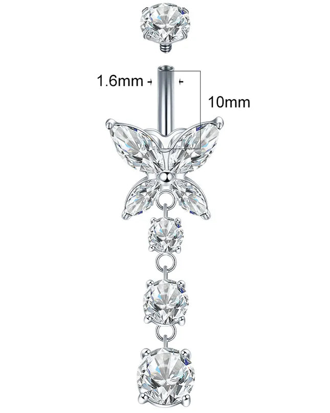 1Pc Titanium Belly Button Piercing Ring for Women CZ Heart Butterfly Dangle Navel Ring Belly Piercing Body Jewelry
