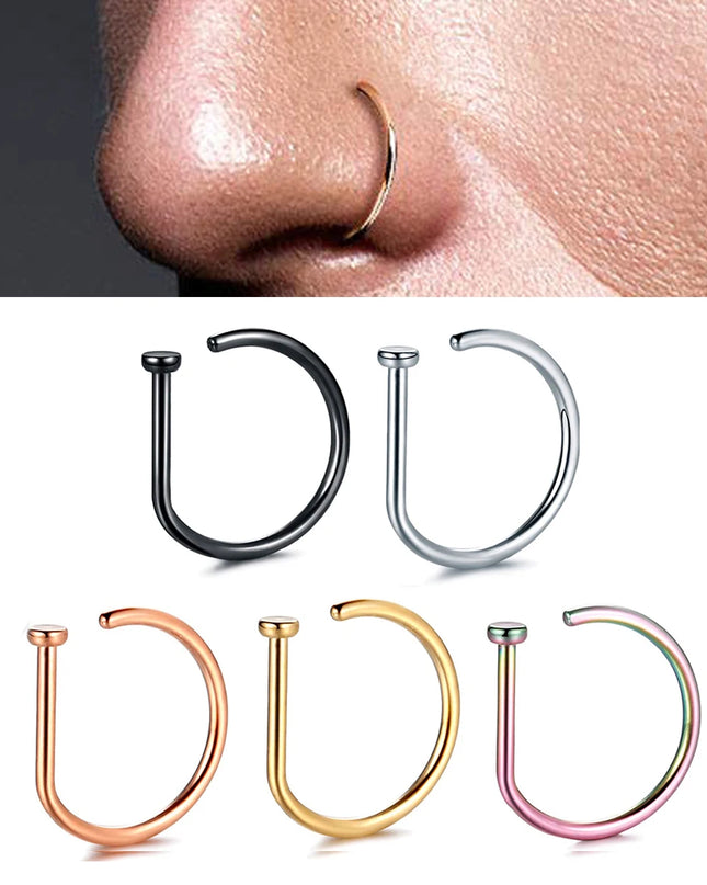 Fake Nose Ring Hoop Lip Labret Ring for Women Non Pierce Hoop Nose Ring  Septum Hoop  Ring Tragus Rook Ring Non Piercing Jewelry