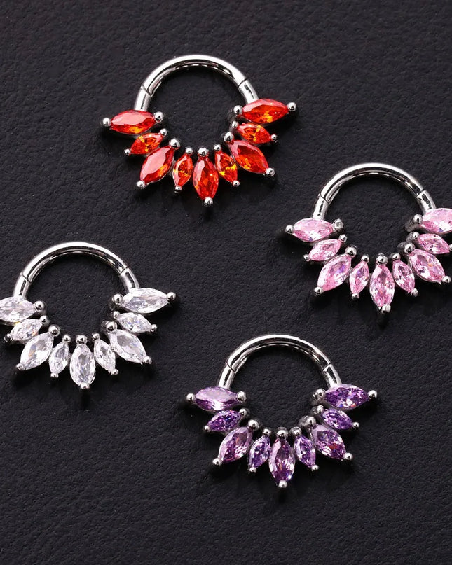 1/4 Pcs 316 Stainless Steel Closed Hinge Inlaid Purple, Pink, White, Orange 5A Zircon Pierced Nose Ring Earrings