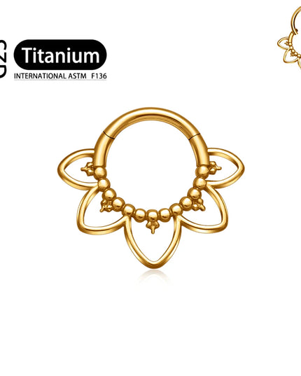 G23 Titanium Clicker Nose Rings Septum Ring Hoop Piercing 16G Flower Punk Gothic Round Cartilage Tragus Earring Body Jewelry