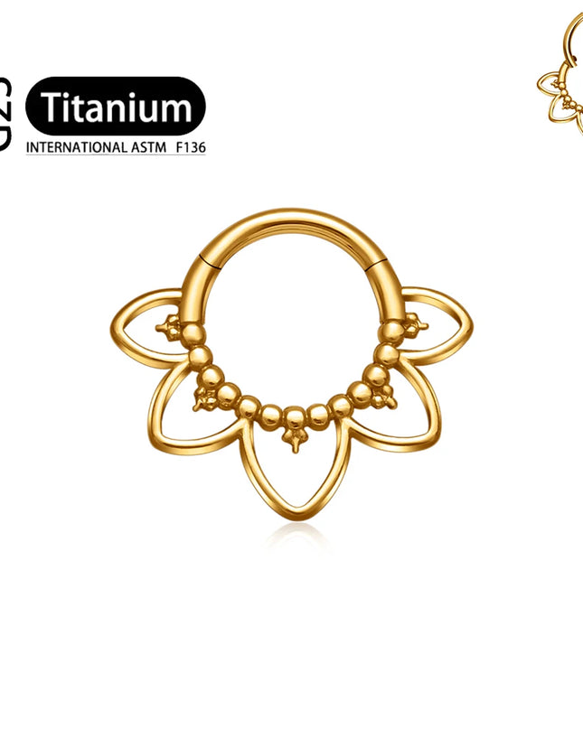 G23 Titanium Clicker Nose Rings Septum Ring Hoop Piercing 16G Flower Punk Gothic Round Cartilage Tragus Earring Body Jewelry