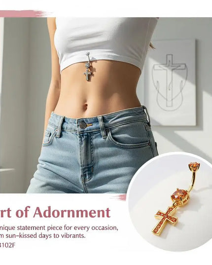 Cross Design Belly Button Ring Surgical Steel Navel Piercing Jewelry Waterproof for Daily Nightclub Wear