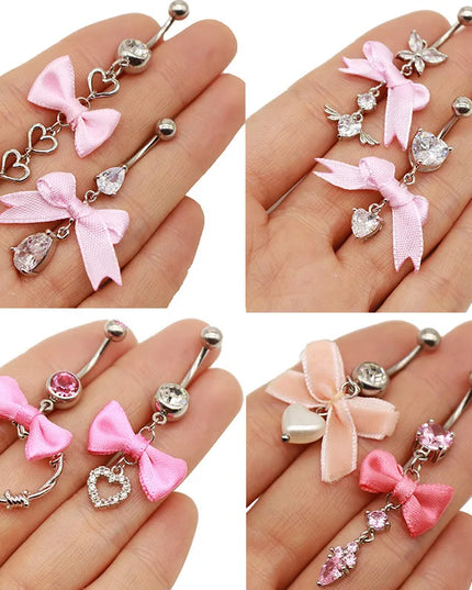 Beautiful Bow Belly Button Ring for Women Heart-shaped Belly Piercing Jewerly Surgical Steel Body Piercing Jewelry