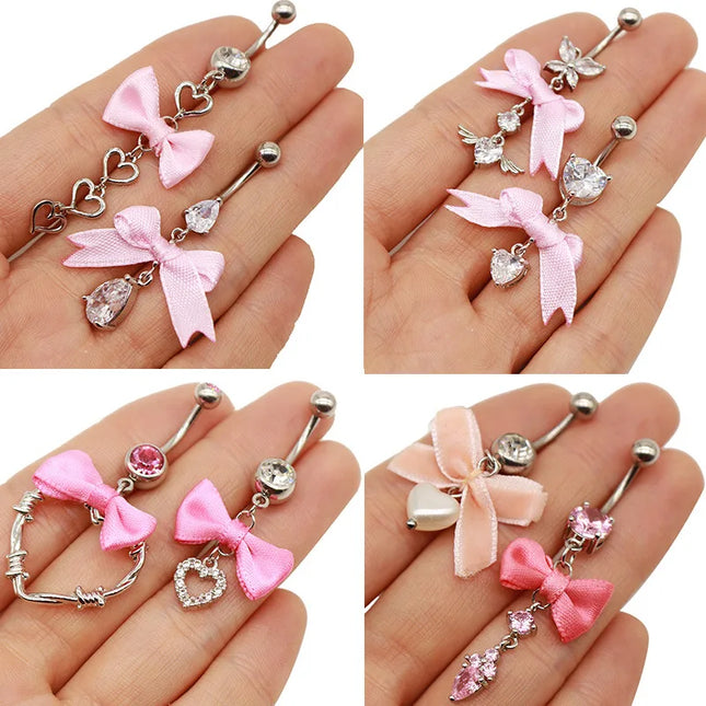 Beautiful Bow Belly Button Ring for Women Heart-shaped Belly Piercing Jewerly Surgical Steel Body Piercing Jewelry