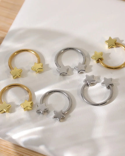 Star Shaped Septum Rings Surgical Steel Body Piercing Jewelry Vertical Star Nose Ring Jewelry Lip Rings for Women Men