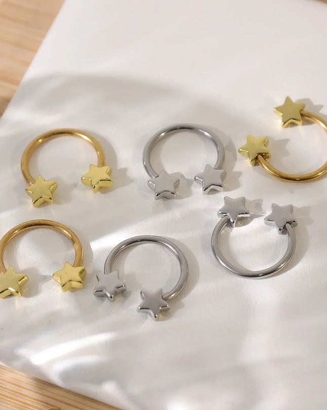 Star Shaped Septum Rings Surgical Steel Body Piercing Jewelry Vertical Star Nose Ring Jewelry Lip Rings for Women Men